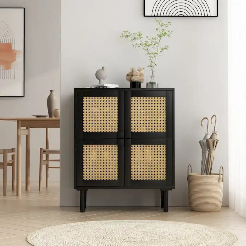4-Door Rattan Mesh Storage Cabinet