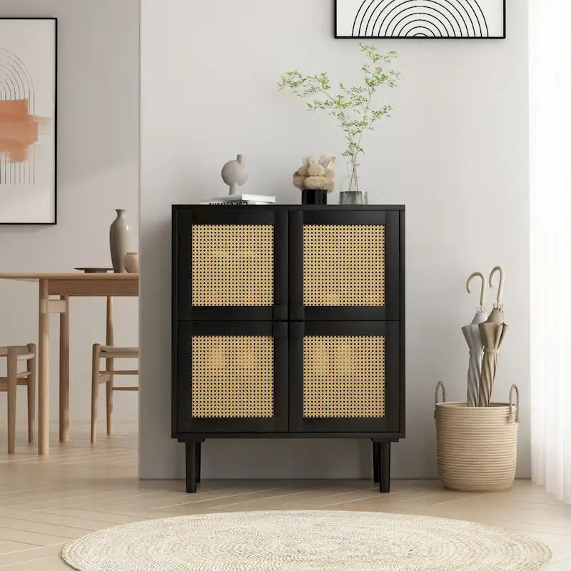 4-Door Rattan Mesh Storage Cabinet