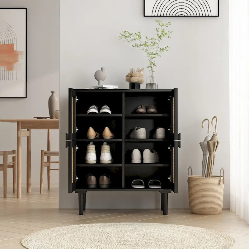 4-Door Rattan Mesh Storage Cabinet