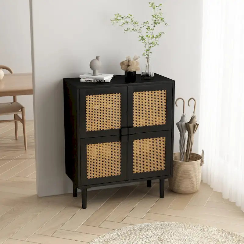 4-Door Rattan Mesh Storage Cabinet