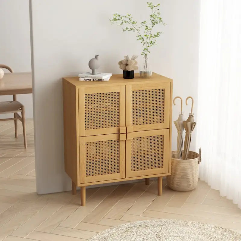 4-Door Rattan Mesh Storage Cabinet