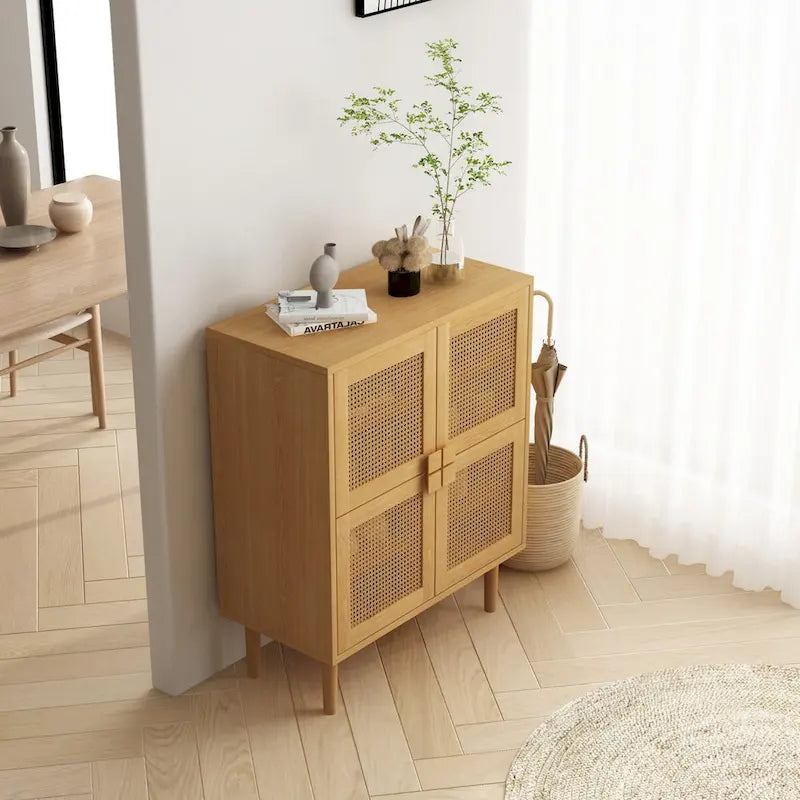 4-Door Rattan Mesh Storage Cabinet