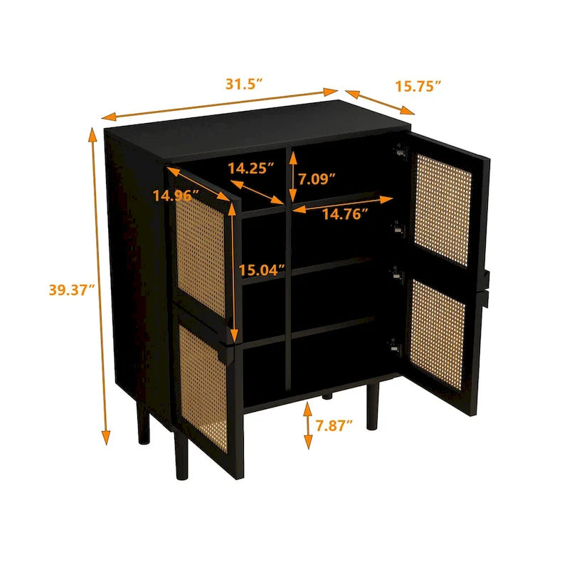4-Door Rattan Mesh Storage Cabinet
