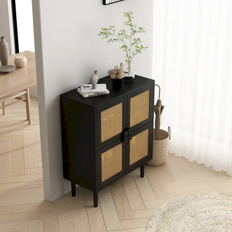 4-Door Rattan Mesh Storage Cabinet