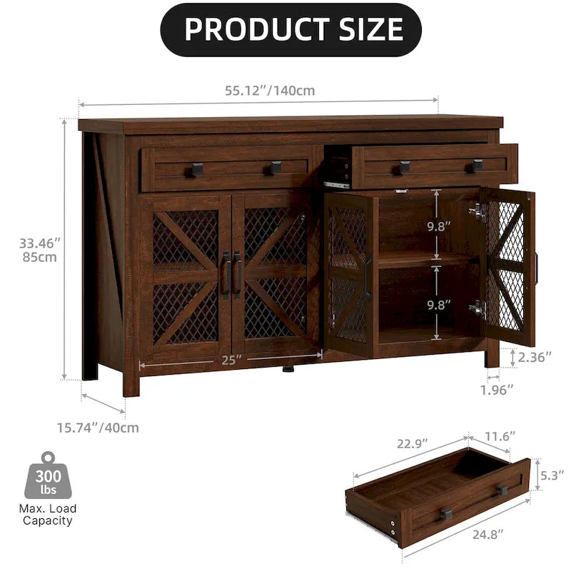55" Farmhouse Sideboard Buffet Cabinet with Storage