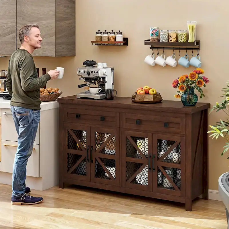 55" Farmhouse Sideboard Buffet Cabinet with Storage
