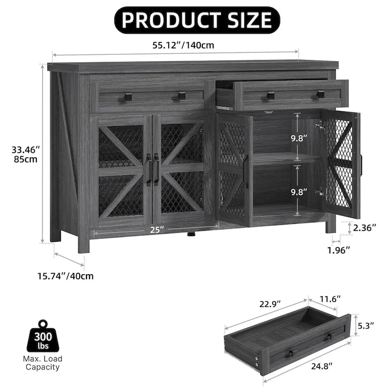 55" Farmhouse Sideboard Buffet Cabinet with Storage