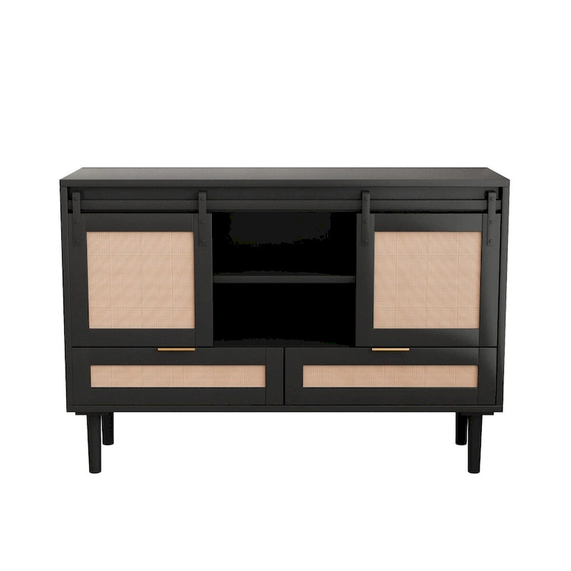 Sliding Barn Door Storage Cabinet & TV Stand with Rattan Doors