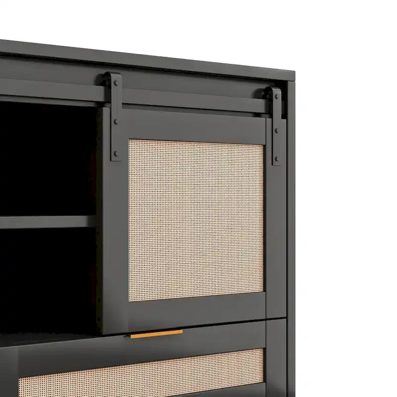 Sliding Barn Door Storage Cabinet & TV Stand with Rattan Doors