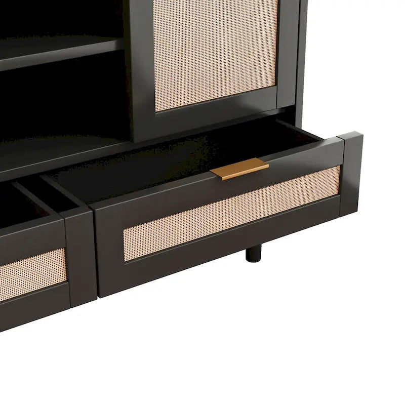 Sliding Barn Door Storage Cabinet & TV Stand with Rattan Doors