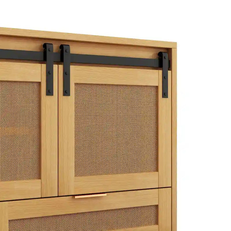 Sliding Barn Door Storage Cabinet & TV Stand with Rattan Doors