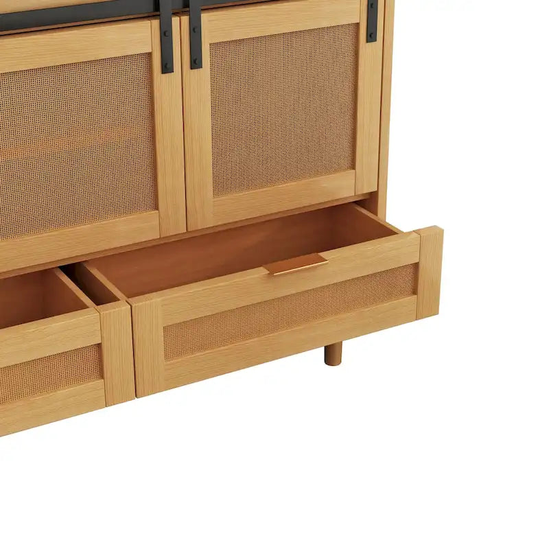 Sliding Barn Door Storage Cabinet & TV Stand with Rattan Doors