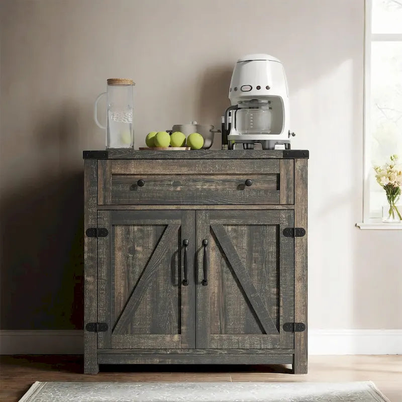Meuble d'appoint à double porte coulissante de style campagnard moderne de 30 po avec tiroir