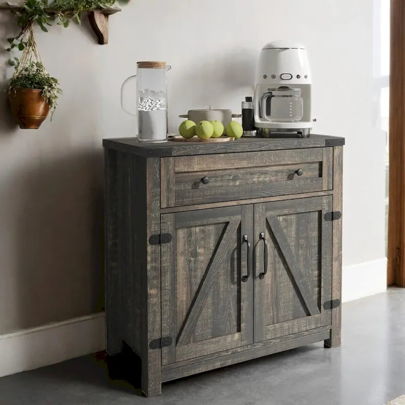 Meuble d'appoint à double porte coulissante de style campagnard moderne de 30 po avec tiroir