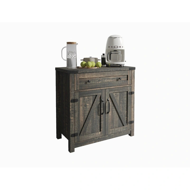 Meuble d'appoint à double porte coulissante de style campagnard moderne de 30 po avec tiroir