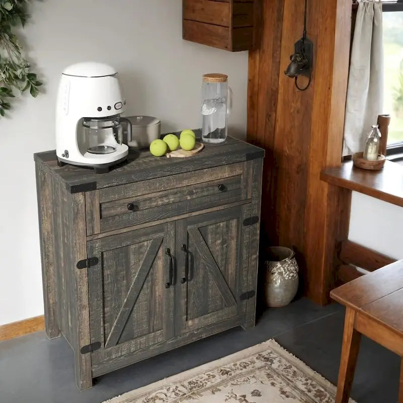 Meuble d'appoint à double porte coulissante de style campagnard moderne de 30 po avec tiroir