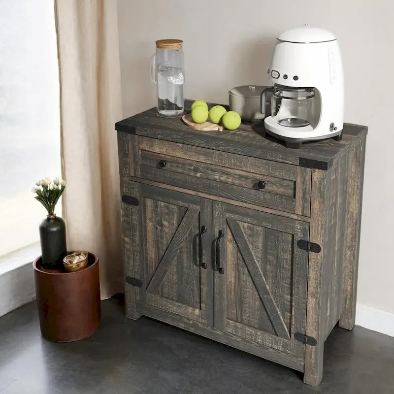 Meuble d'appoint à double porte coulissante de style campagnard moderne de 30 po avec tiroir