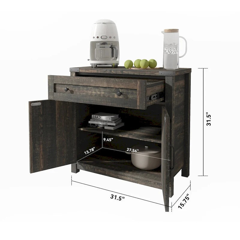 Meuble d'appoint à double porte coulissante de style campagnard moderne de 30 po avec tiroir