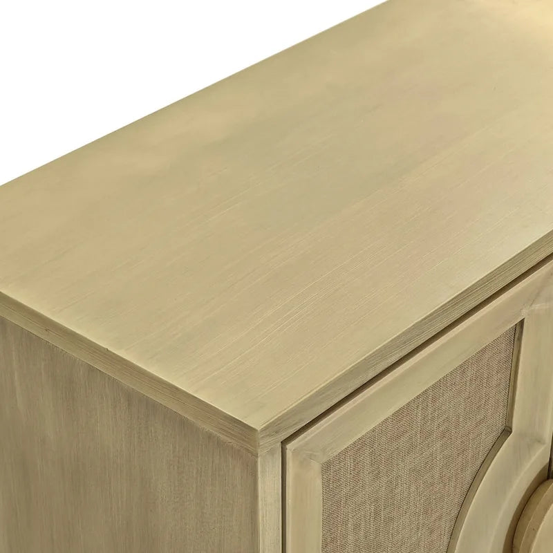 60" Vintage 4-Door Sideboard Cabinet with Linen Doors & Half-Moon Handles