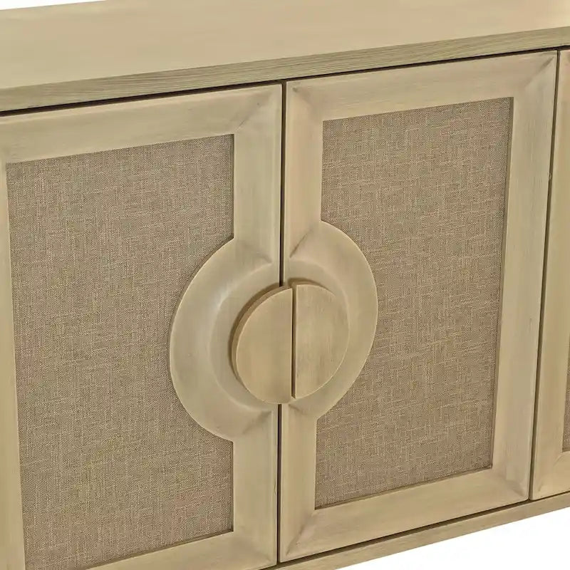 60" Vintage 4-Door Sideboard Cabinet with Linen Doors & Half-Moon Handles