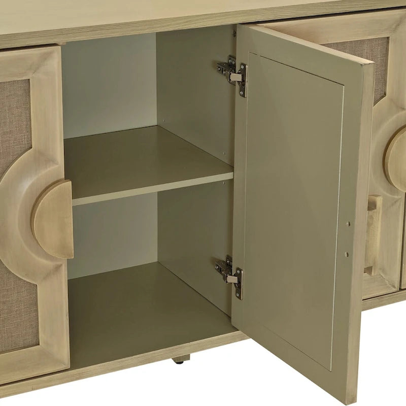 60" Vintage 4-Door Sideboard Cabinet with Linen Doors & Half-Moon Handles