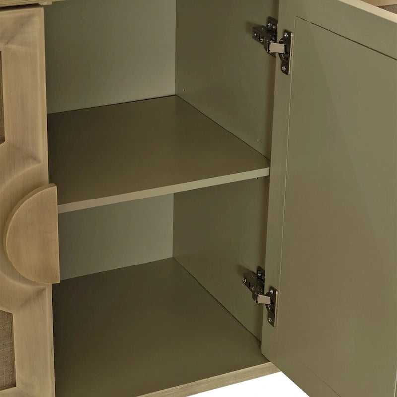 60" Vintage 4-Door Sideboard Cabinet with Linen Doors & Half-Moon Handles