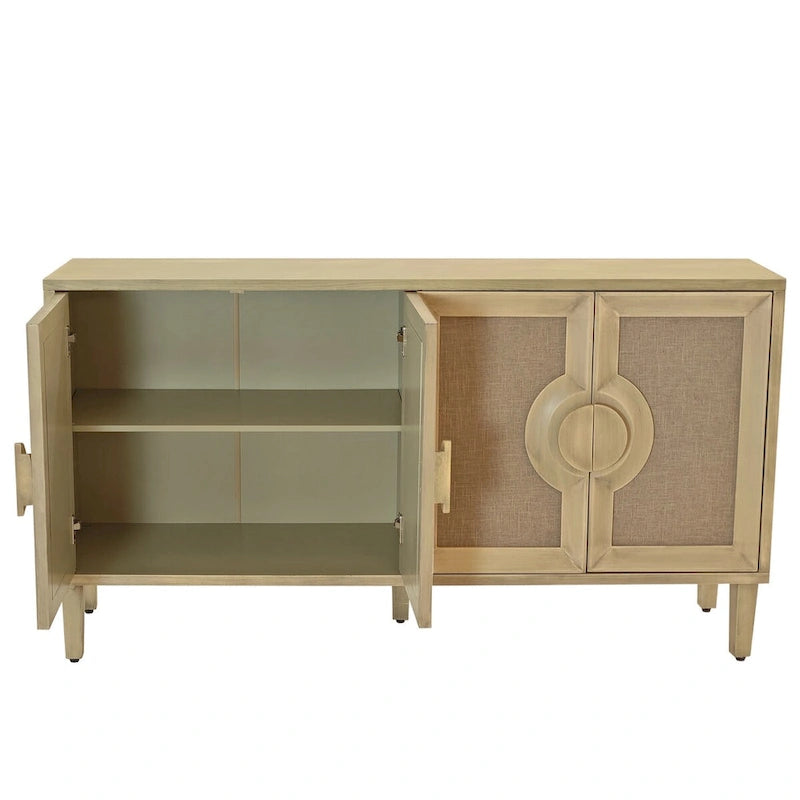60" Vintage 4-Door Sideboard Cabinet with Linen Doors & Half-Moon Handles