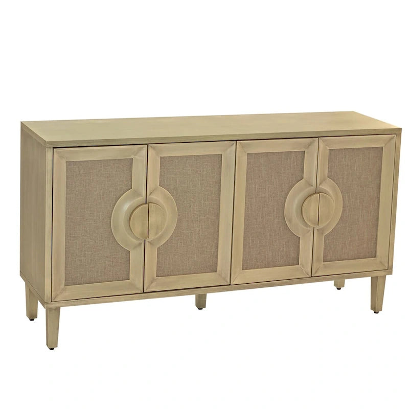 60" Vintage 4-Door Sideboard Cabinet with Linen Doors & Half-Moon Handles
