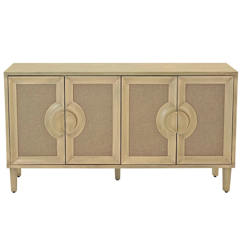 60" Vintage 4-Door Sideboard Cabinet with Linen Doors & Half-Moon Handles