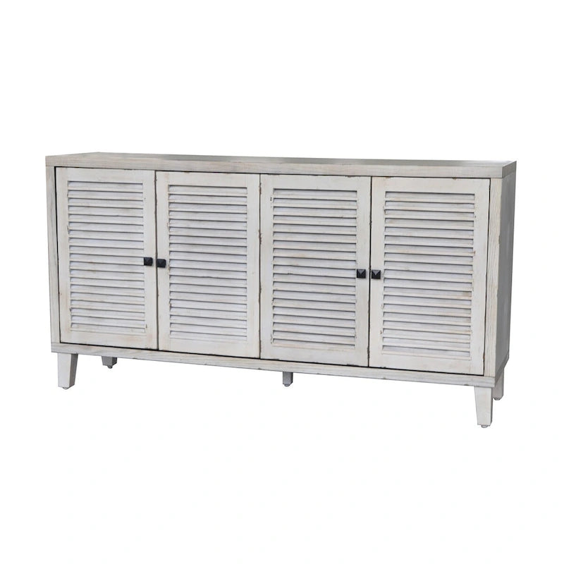4-Shutter Door Sideboard Buffet Cabinet in Shabby Chic White Wash