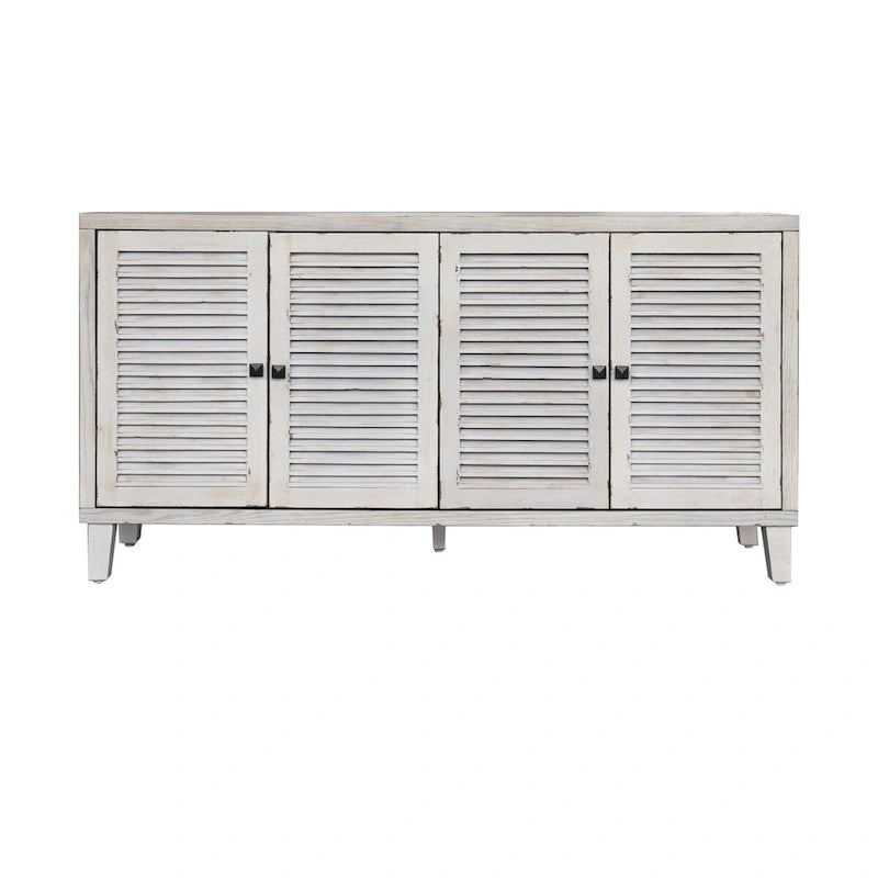 4-Shutter Door Sideboard Buffet Cabinet in Shabby Chic White Wash