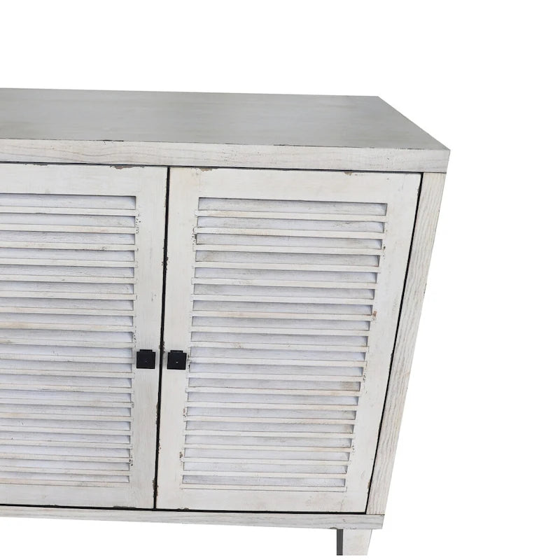 4-Shutter Door Sideboard Buffet Cabinet in Shabby Chic White Wash