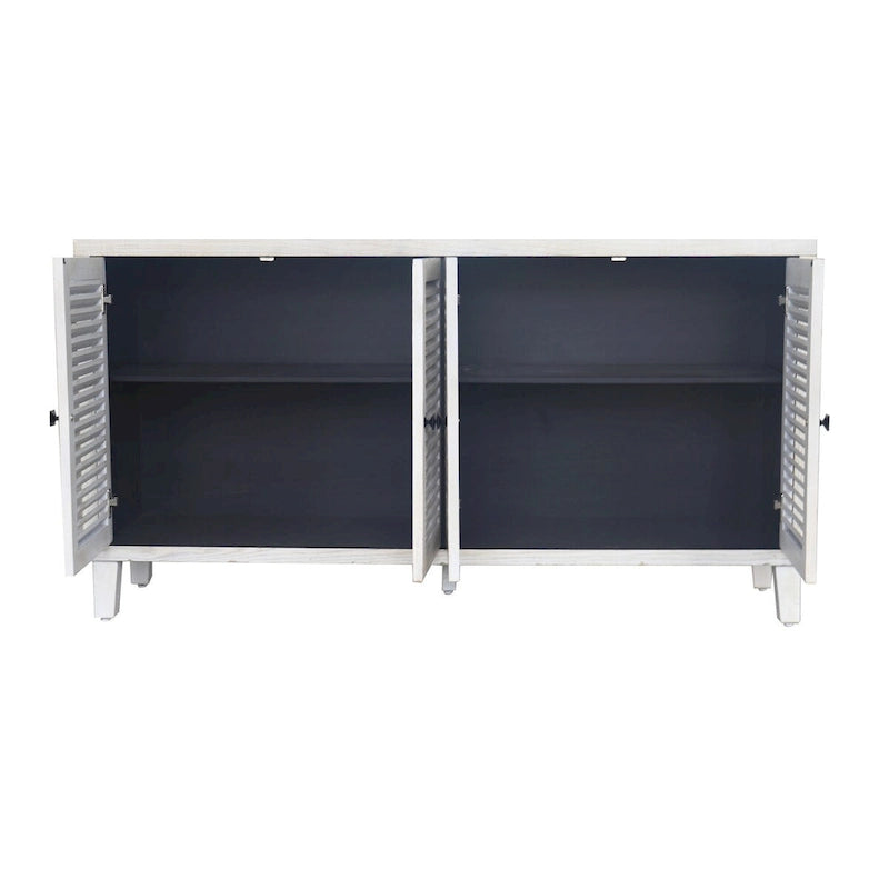 4-Shutter Door Sideboard Buffet Cabinet in Shabby Chic White Wash
