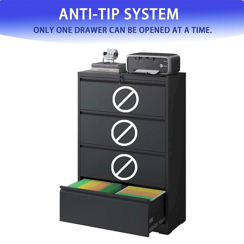 4-Drawer Steel Lateral File Cabinet with Lock