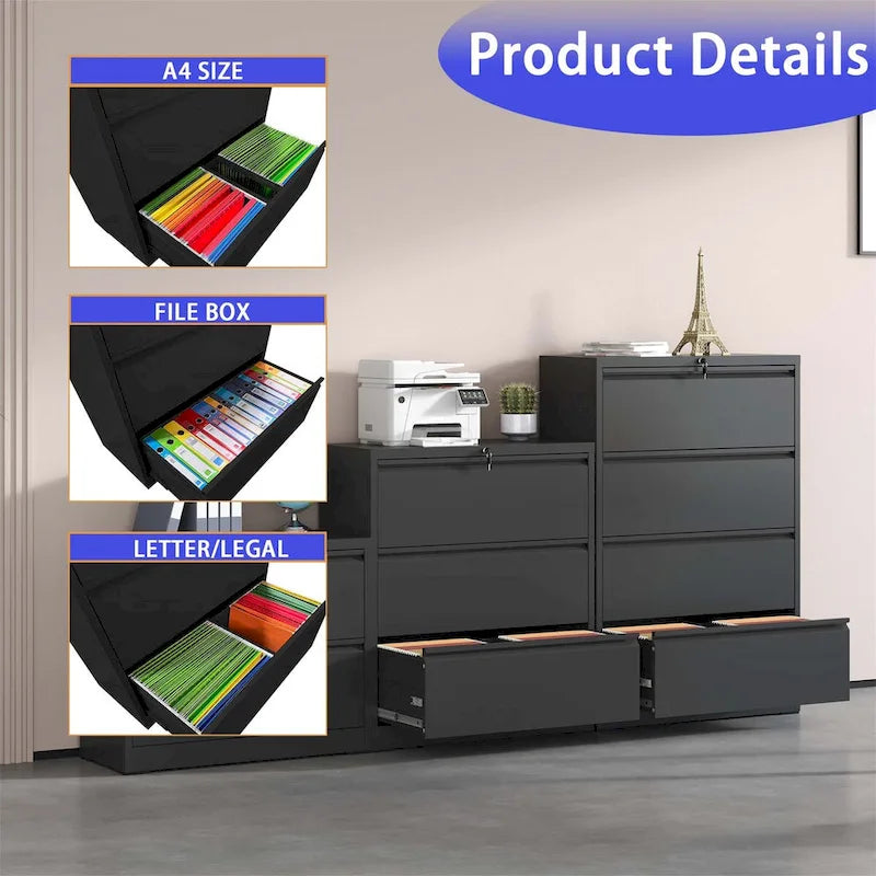 4-Drawer Steel Lateral File Cabinet with Lock