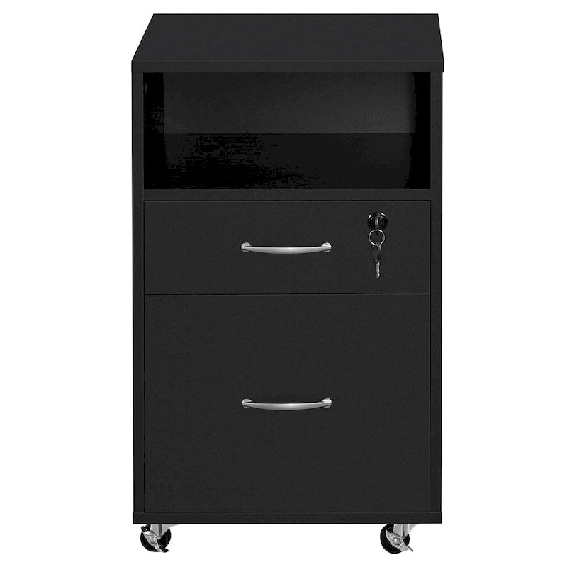 Rolling File Cabinet with 2 Drawers, Open Shelf & Locking Top Drawer
