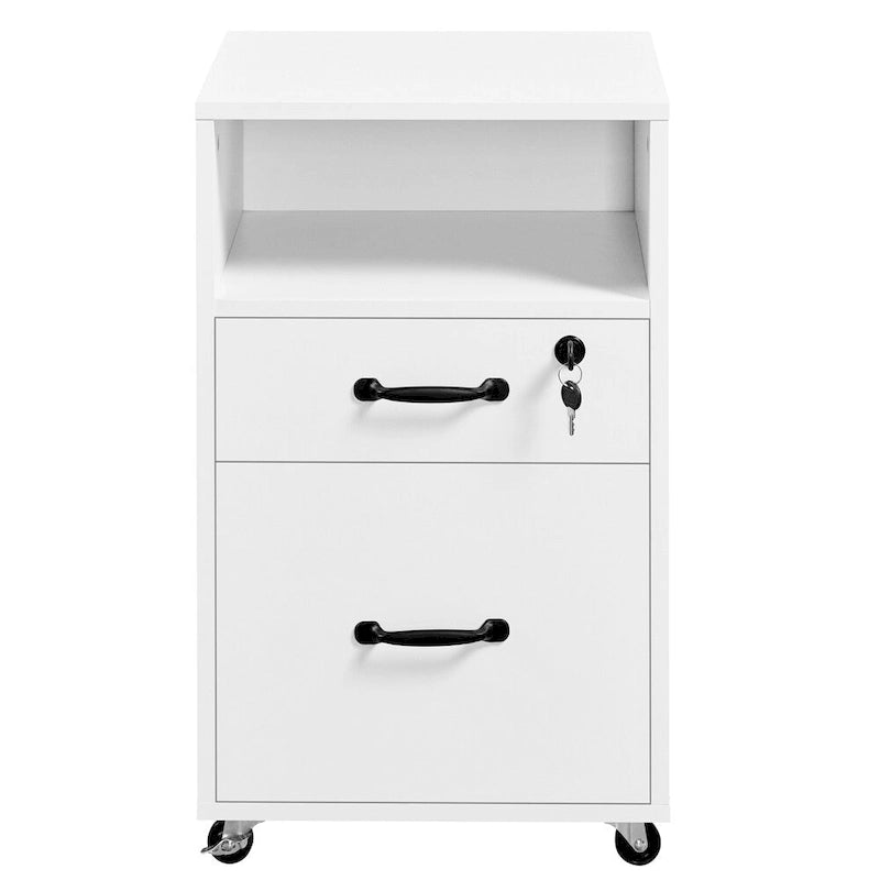 Rolling File Cabinet with 2 Drawers, Open Shelf & Locking Top Drawer