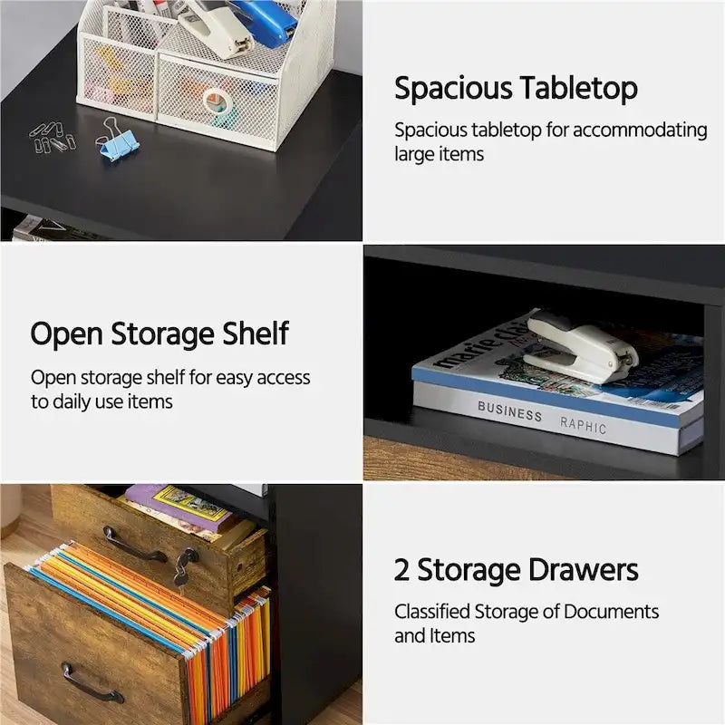 Rolling File Cabinet with 2 Drawers, Open Shelf & Locking Top Drawer