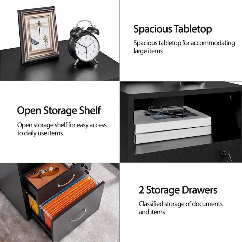 Rolling File Cabinet with 2 Drawers, Open Shelf & Locking Top Drawer