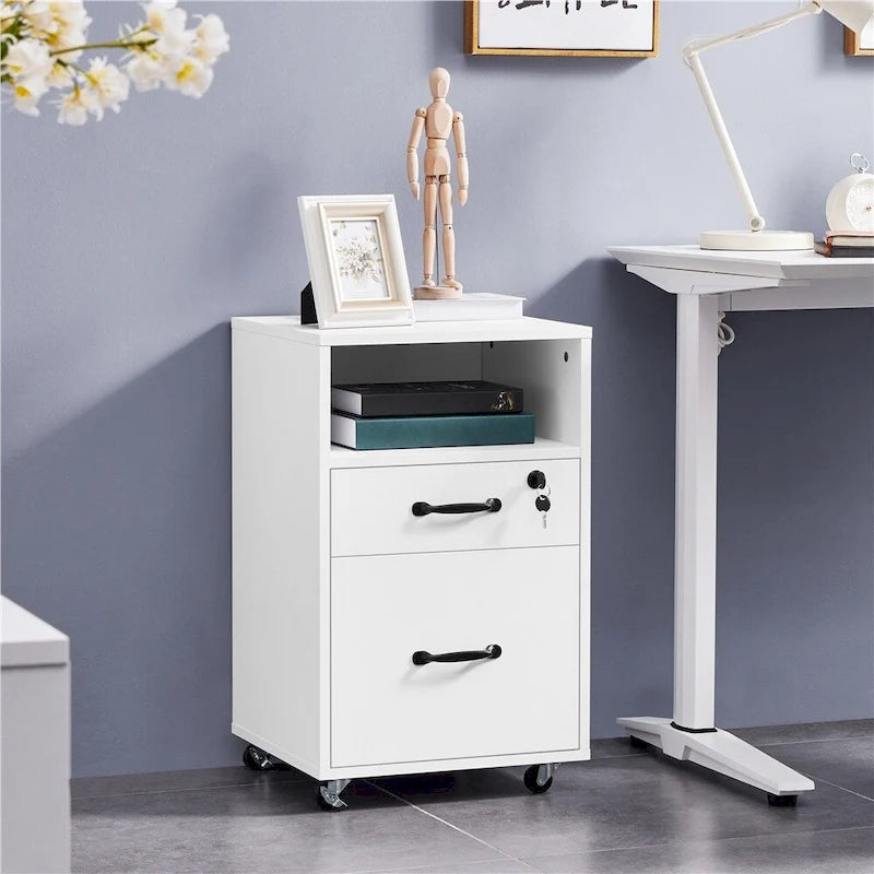 Rolling File Cabinet with 2 Drawers, Open Shelf & Locking Top Drawer