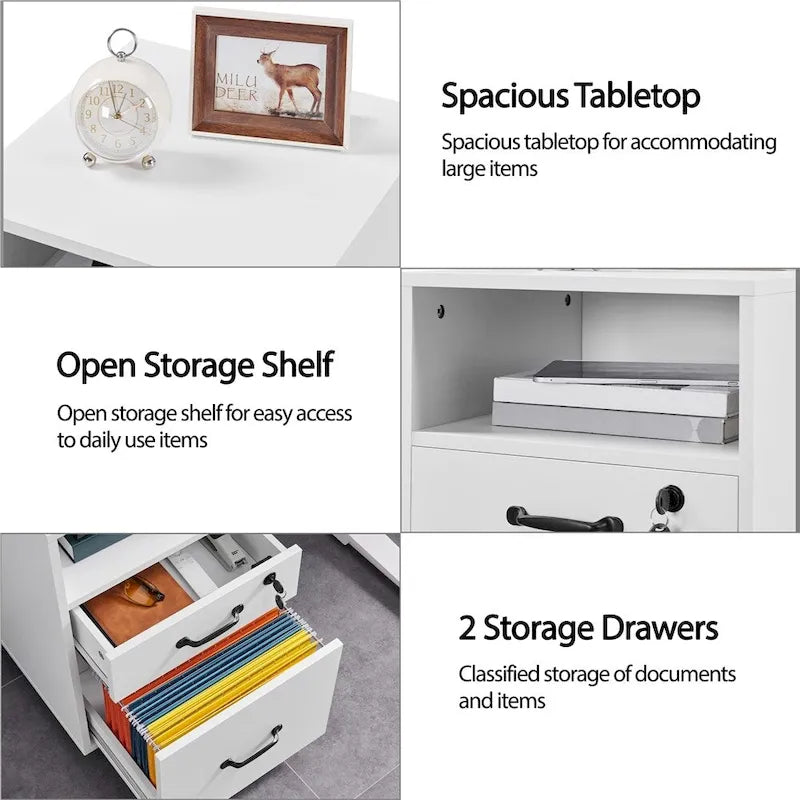 Rolling File Cabinet with 2 Drawers, Open Shelf & Locking Top Drawer
