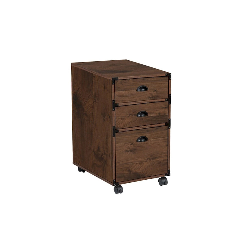 3-Drawer Mobile File Cabinet on Wheels with Walnut Finish