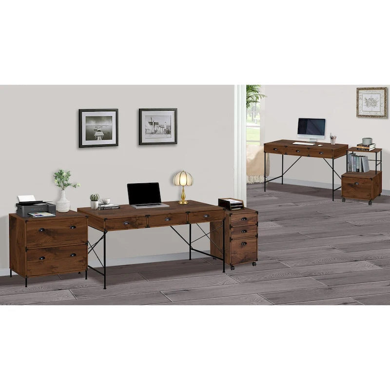 3-Drawer Mobile File Cabinet on Wheels with Walnut Finish