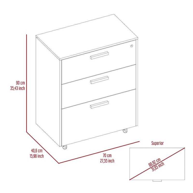 3-Drawer Mobile Base Cabinet with Casters