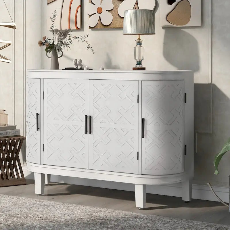 Vintage Accent Storage Cabinet with Antique Pattern Doors