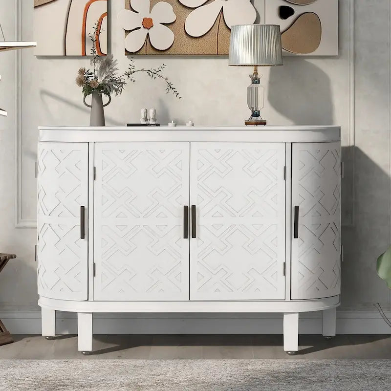 Vintage Accent Storage Cabinet with Antique Pattern Doors
