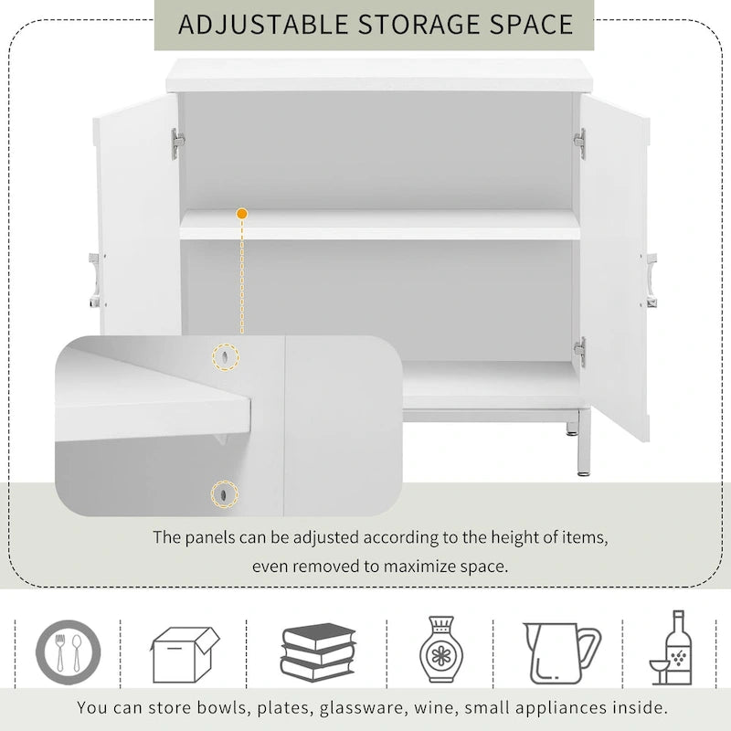 Modern Accent Sideboard Cabinet with Wood Veneer, Round Doors & Metal Legs