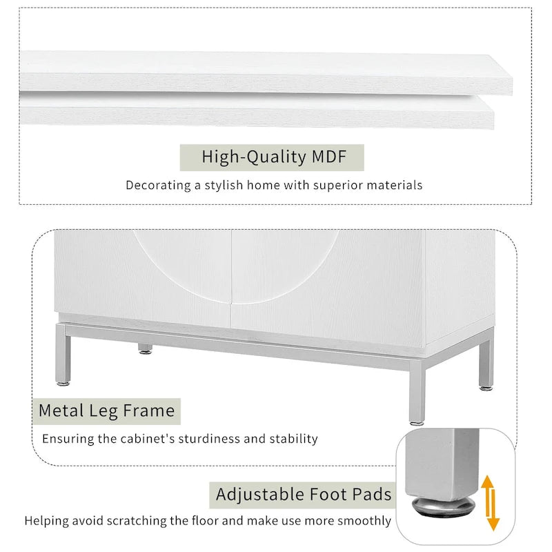 Modern Accent Sideboard Cabinet with Wood Veneer, Round Doors & Metal Legs