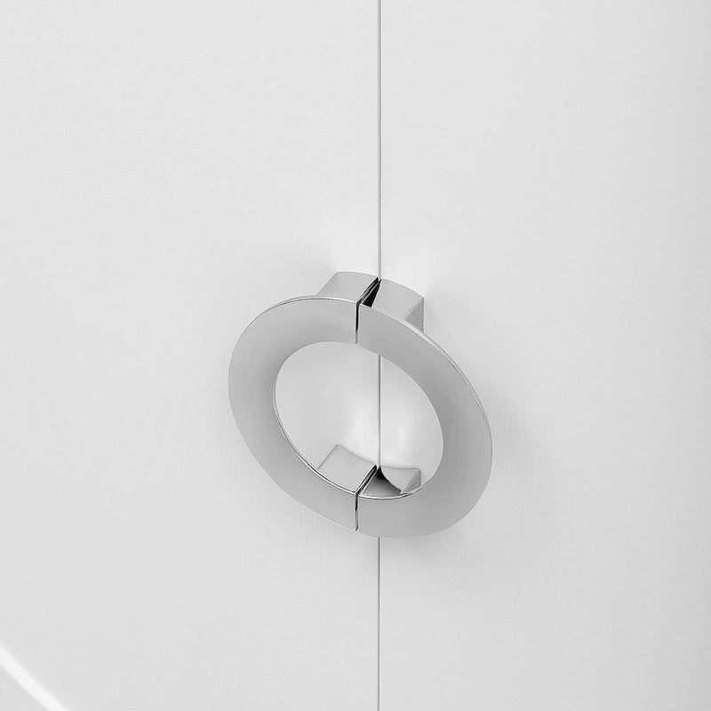 Modern Accent Sideboard Cabinet with Wood Veneer, Round Doors & Metal Legs