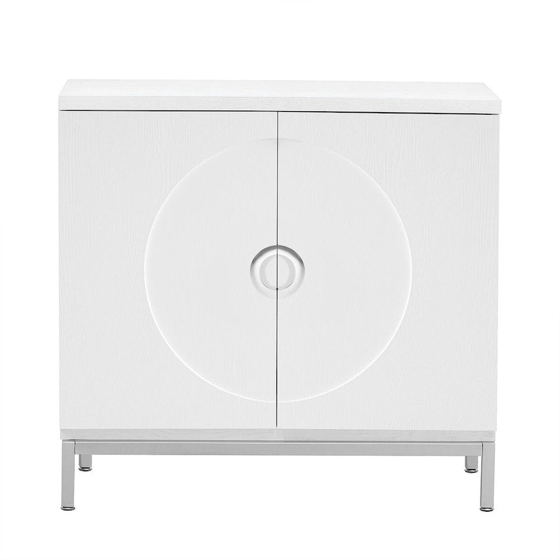 Modern Accent Sideboard Cabinet with Wood Veneer, Round Doors & Metal Legs